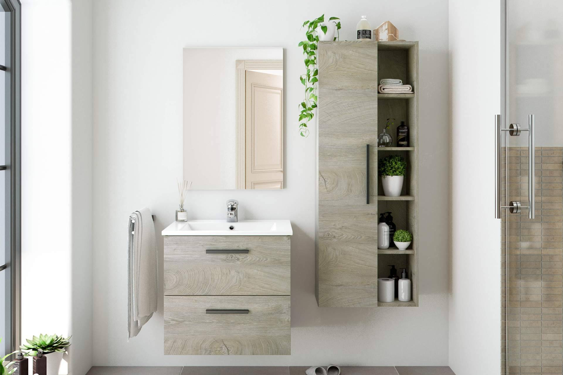 Descuentos finales en muebles de baño con lavabo y espejo incluidos en Top Mueble